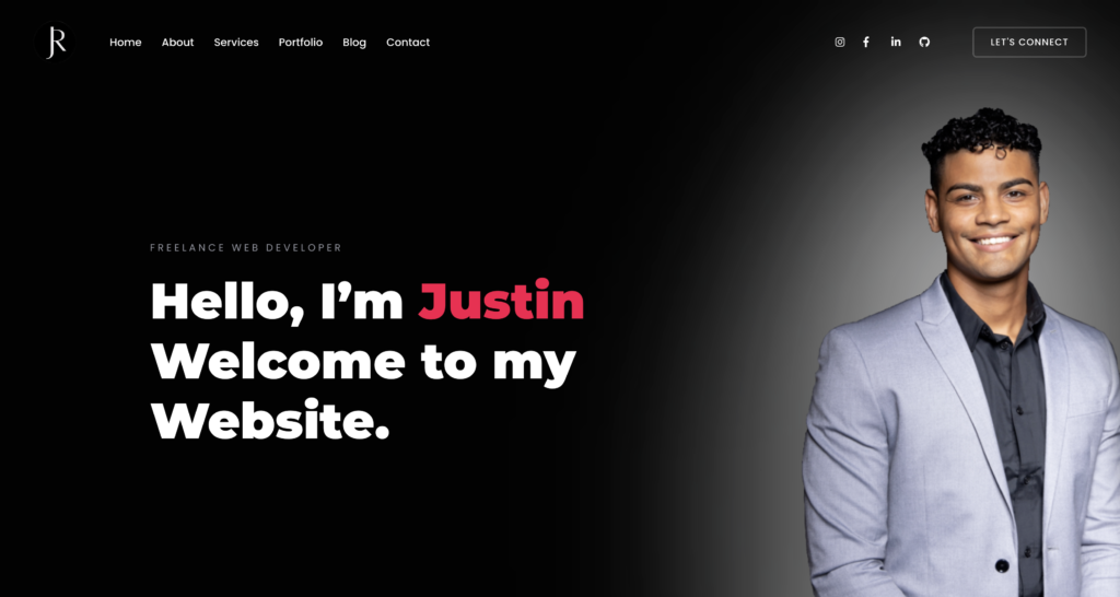 Justin preview of his website.